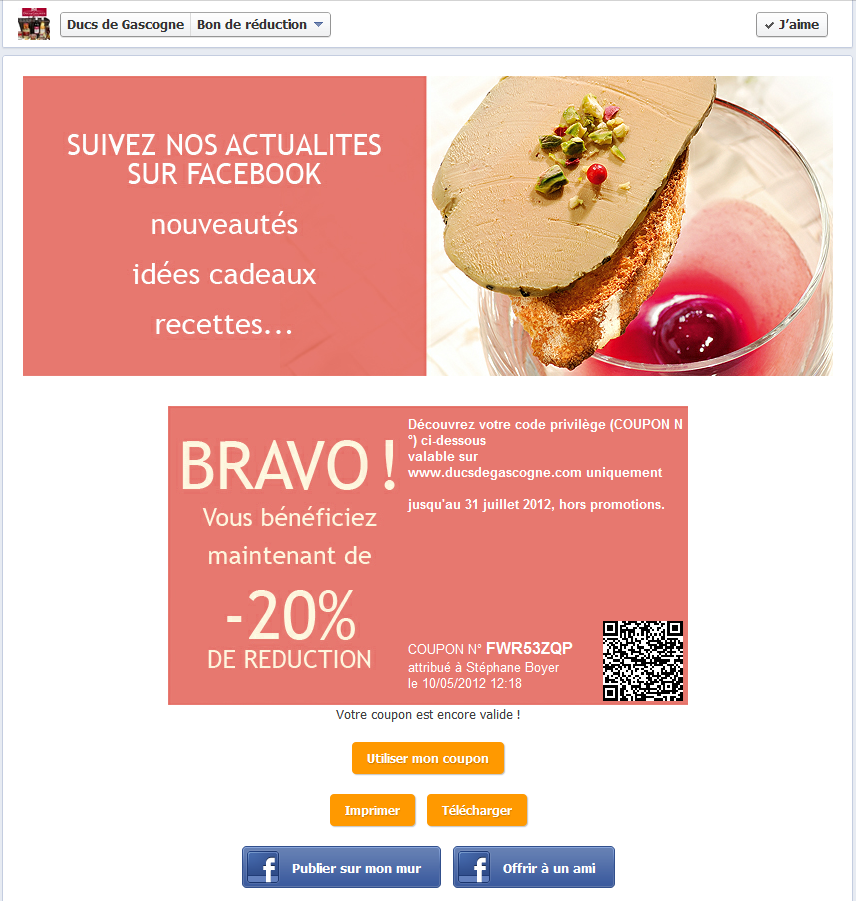 Application de coupon de reduction Facebook